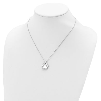 Sterling Silver Rhodium-plated Paw Print Ash Holder 18in Necklace
