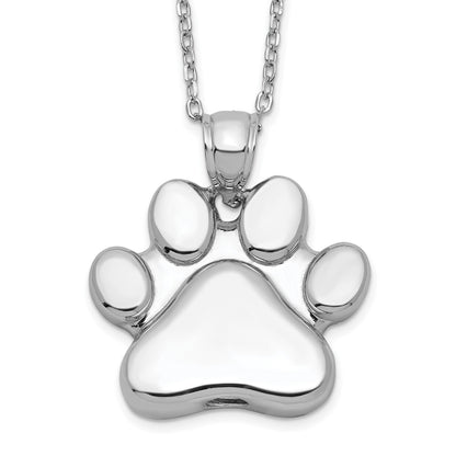 Sterling Silver Rhodium-plated Paw Print Ash Holder 18in Necklace
