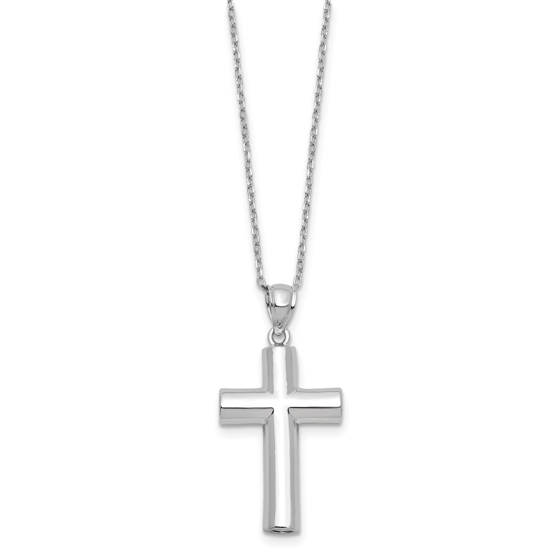 Sterling Silver Rhodium-plated Cross Ash Holder 18in Necklace