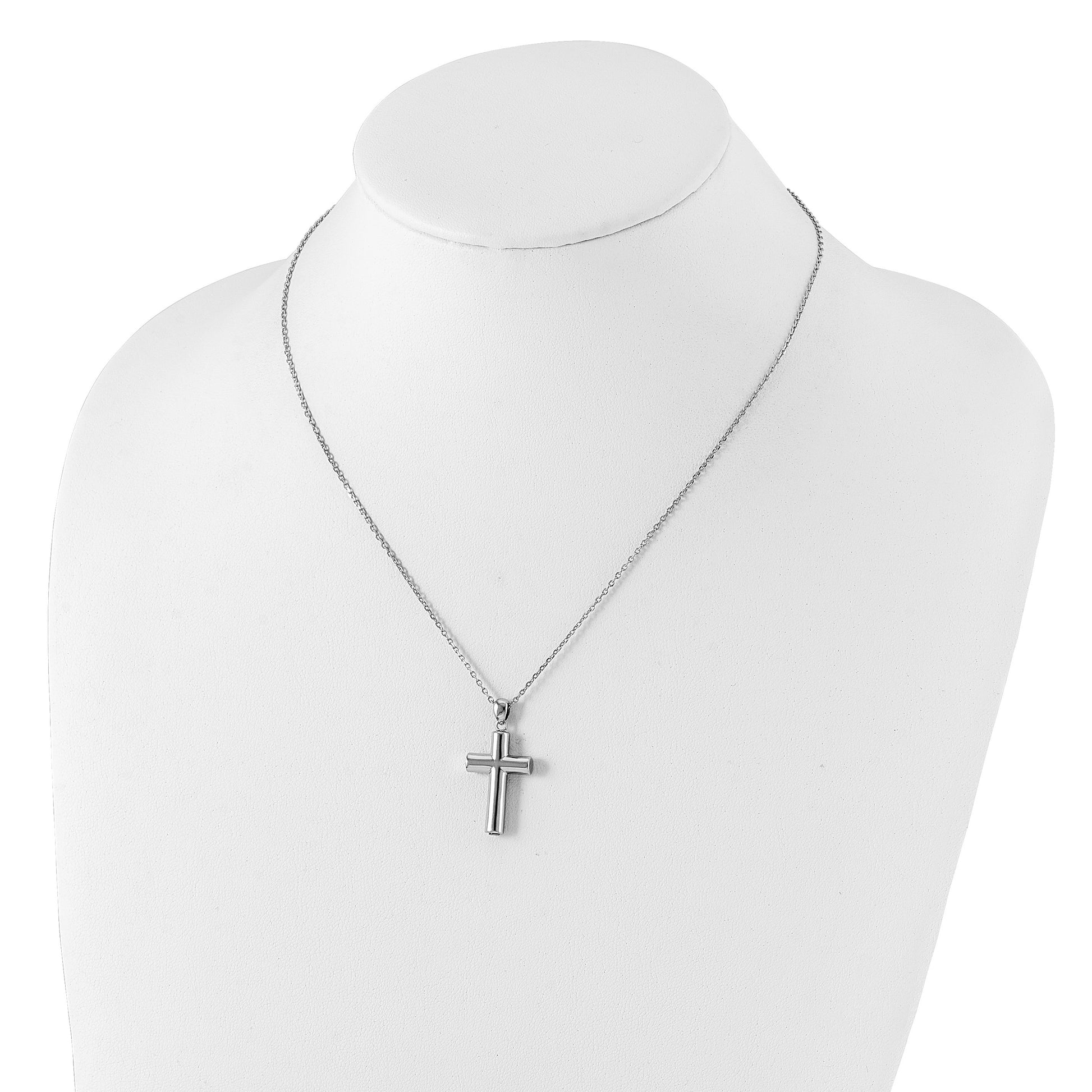 Sterling Silver Rhodium-plated Cross Ash Holder 18in Necklace