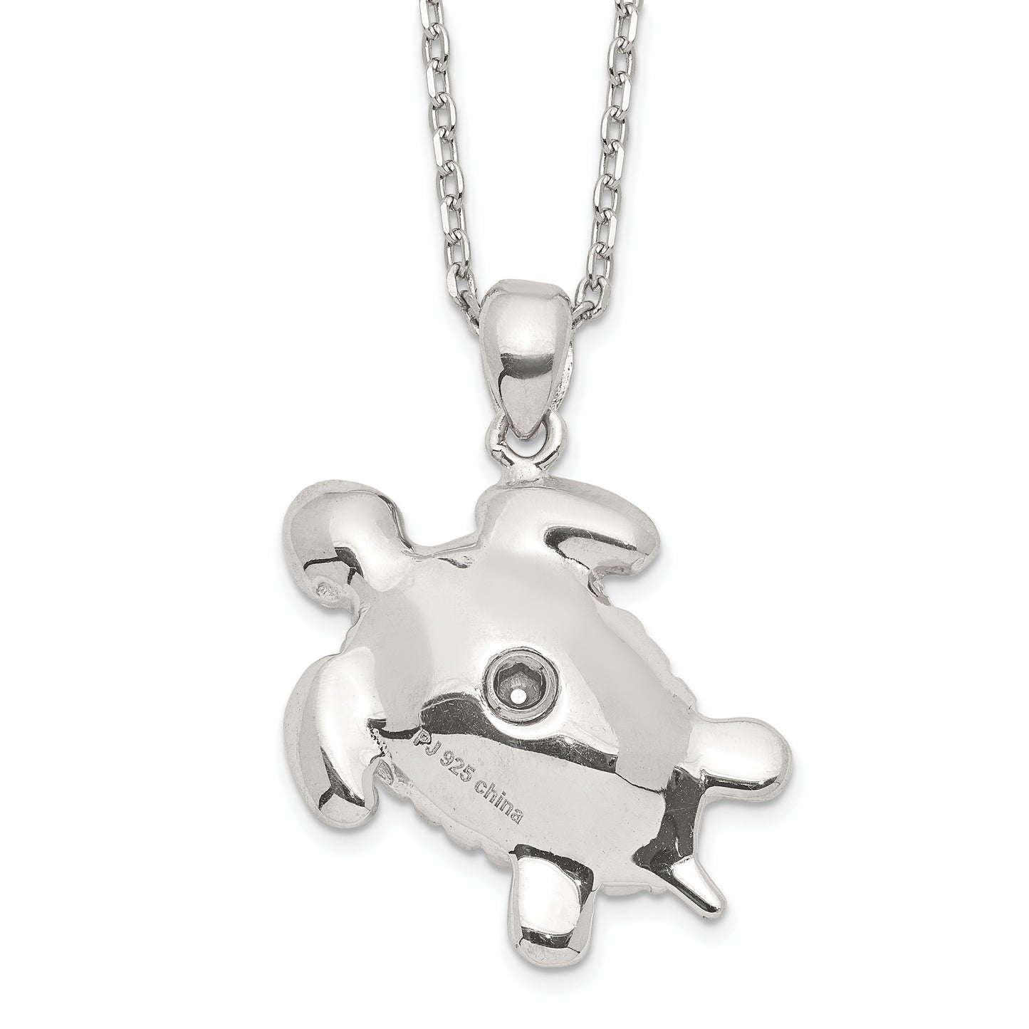 Sterling Silver Rhodium-plated Polished Turtle Ash Holder 18 inch Necklace