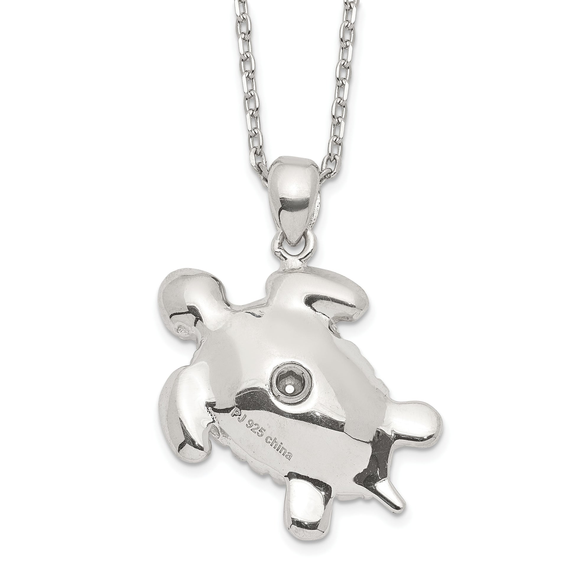 Sterling Silver Rhodium-plated Polished Turtle Ash Holder 18 inch Necklace