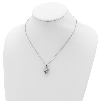 Sterling Silver RH-pltd CZ Aug Birthstone Angel Ash Holder 18in Necklace