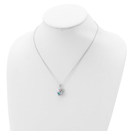Sterling Silver RH-pltd CZ Dec Birthstone Angel Ash Holder 18in Necklace