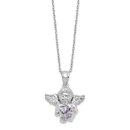 Sterling Silver RH-pltd CZ June Birthstone Angel Ash Holder 18in Necklace