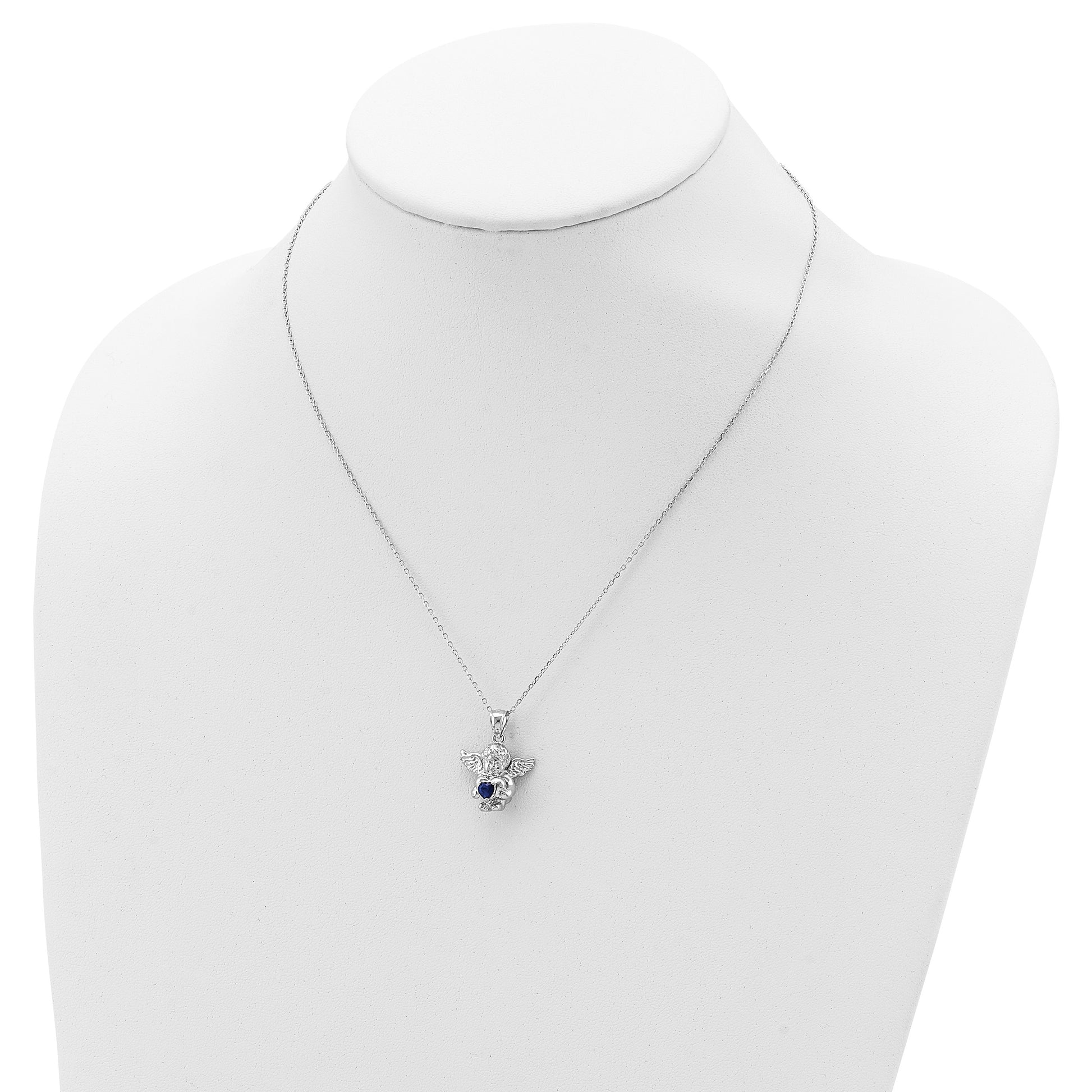 Sterling Silver RH-pltd CZ Sept Birthstone Angel Ash Holder 18in Necklace