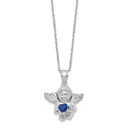Sterling Silver RH-pltd CZ Sept Birthstone Angel Ash Holder 18in Necklace
