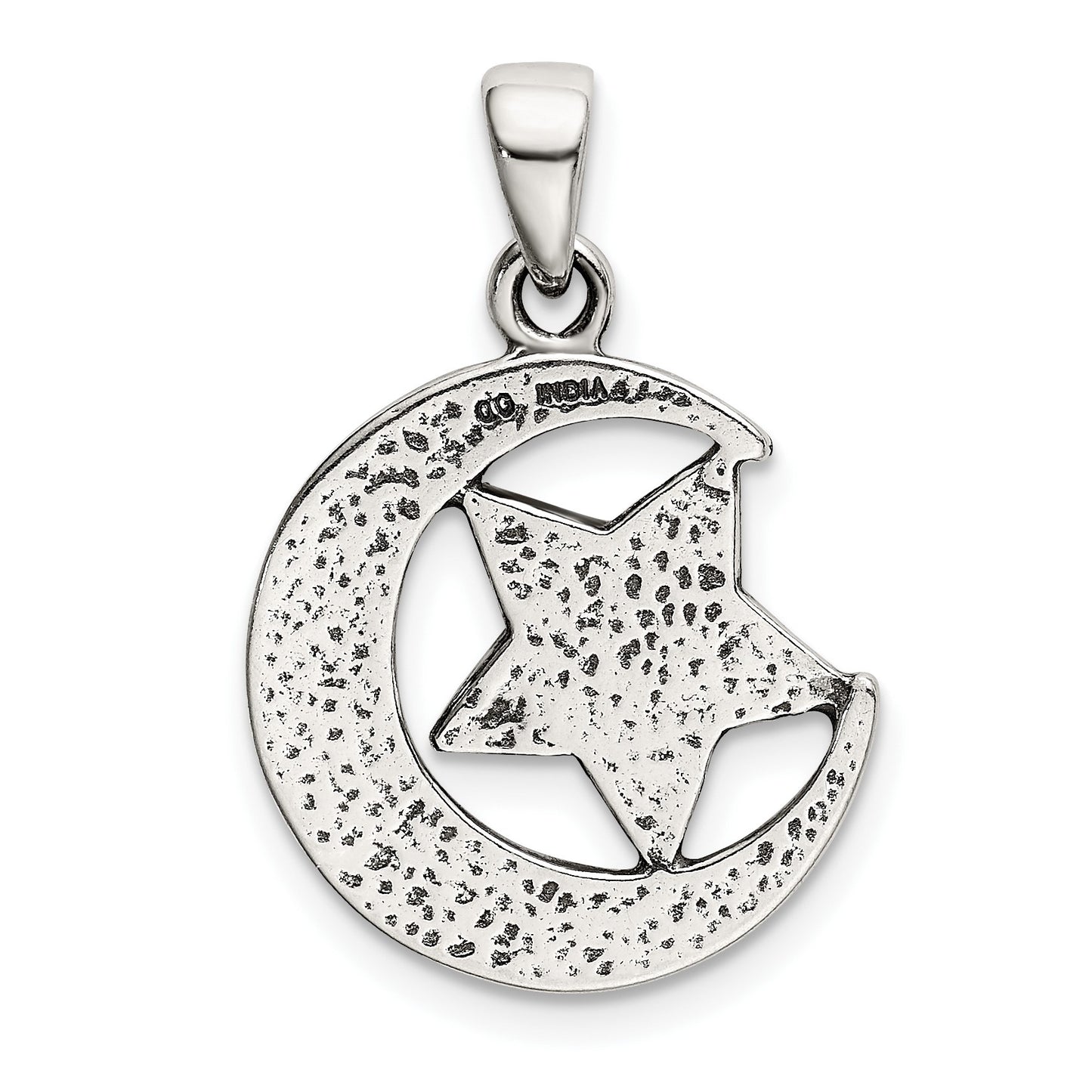 Sterling Silver LOVE YOU TO THE MOON Antiqued Star and Moon Pendant