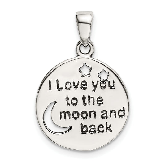 Sterling Silver LOVE YOU TO THE MOON Antiqued Star and Moon Pendant