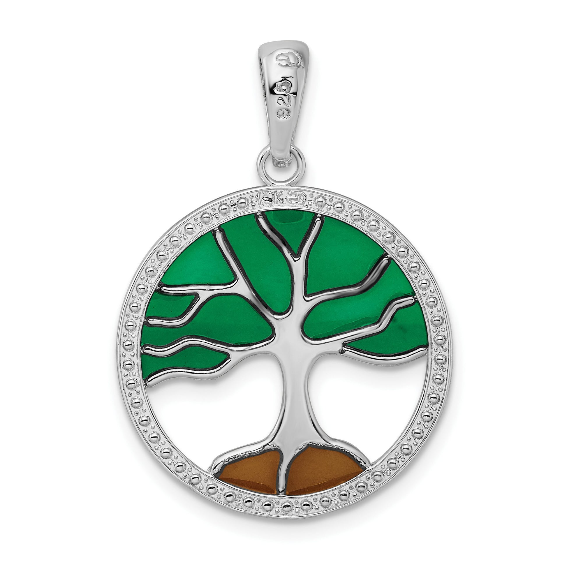 De-Ani Sterling Silver Rhodium-Plated Polished Enameled Tree of Life Pendant