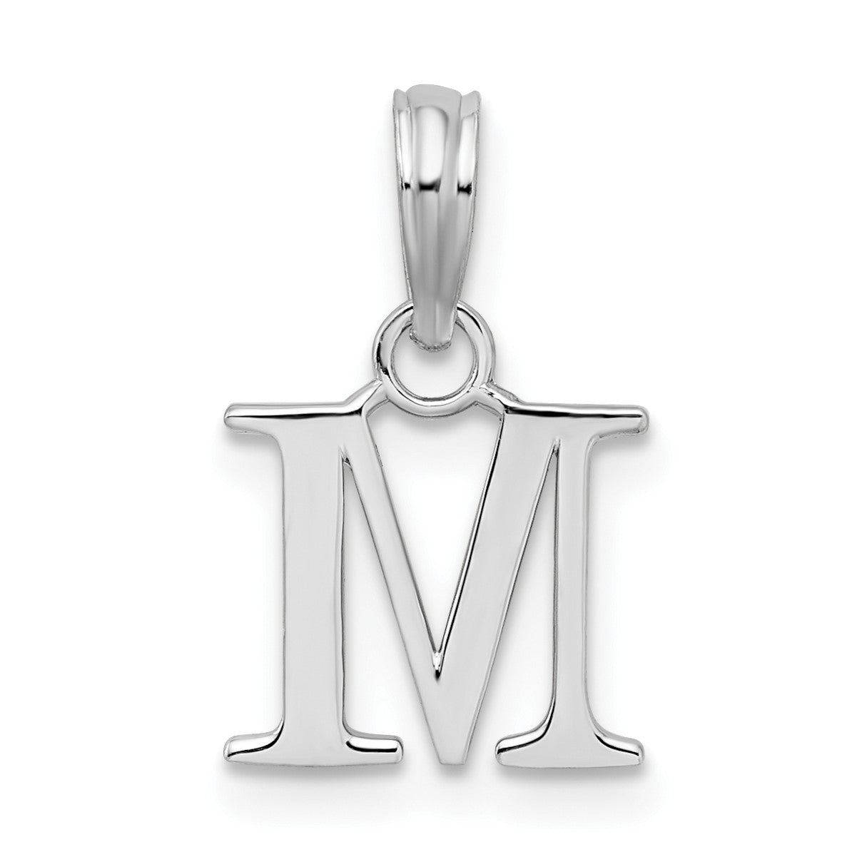 Sterling Silver Rhodium-plated Polished Block Initial -M- Pendant