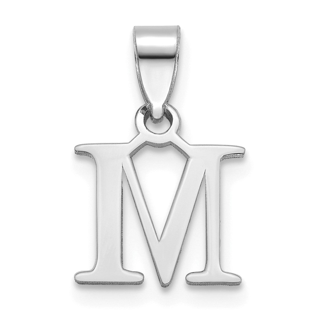 Sterling Silver Rhodium-plated Polished Block Initial -M- Pendant