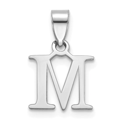 Sterling Silver Rhodium-plated Polished Block Initial -M- Pendant