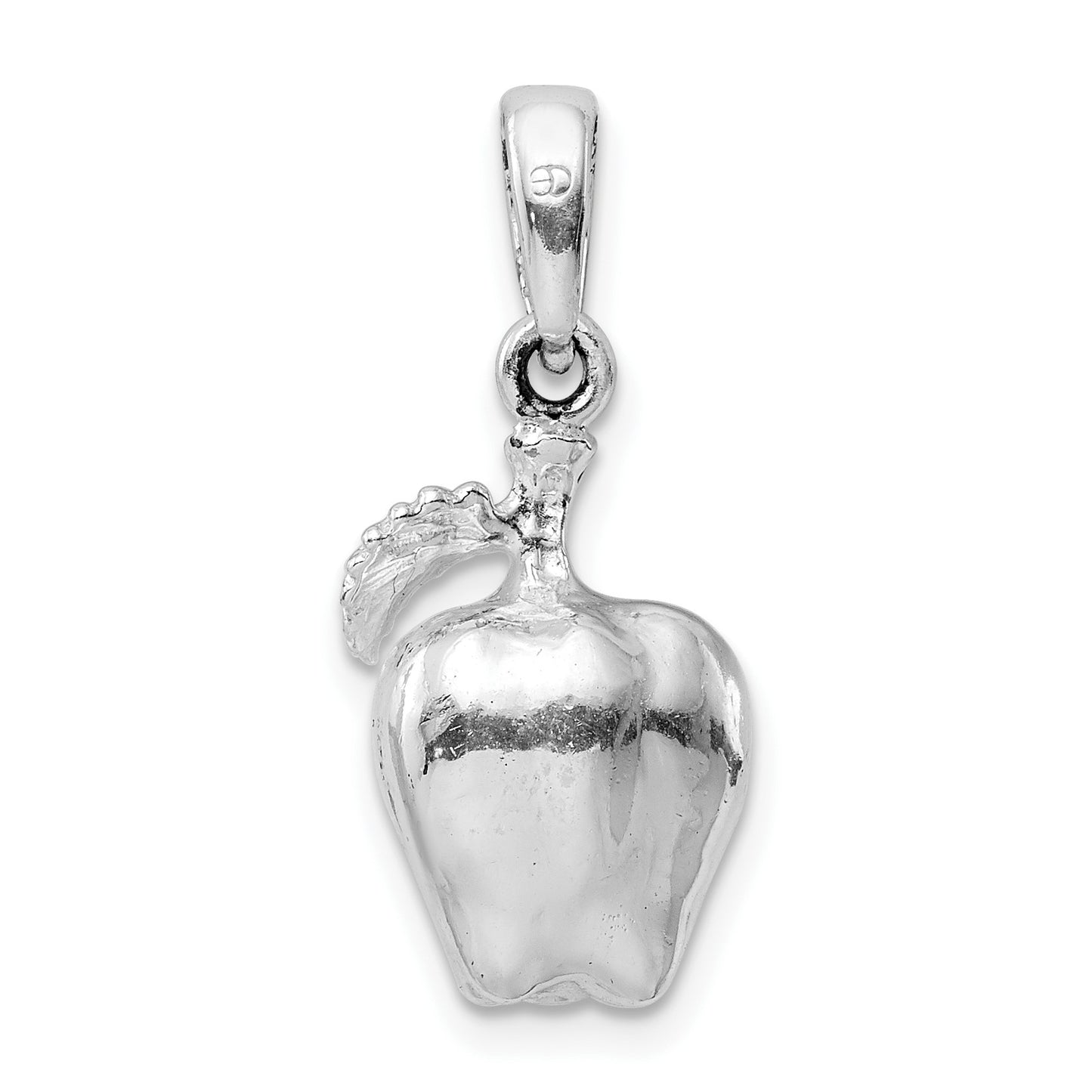 De-Ani Sterling Silver Rhodium-Plated Polished 3D Apple Pendant