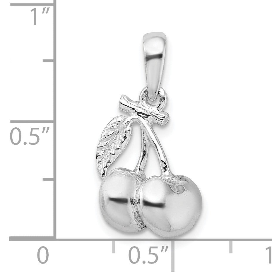 De-Ani Sterling Silver Rhodium-Plated Polished 3D Cherries Pendant