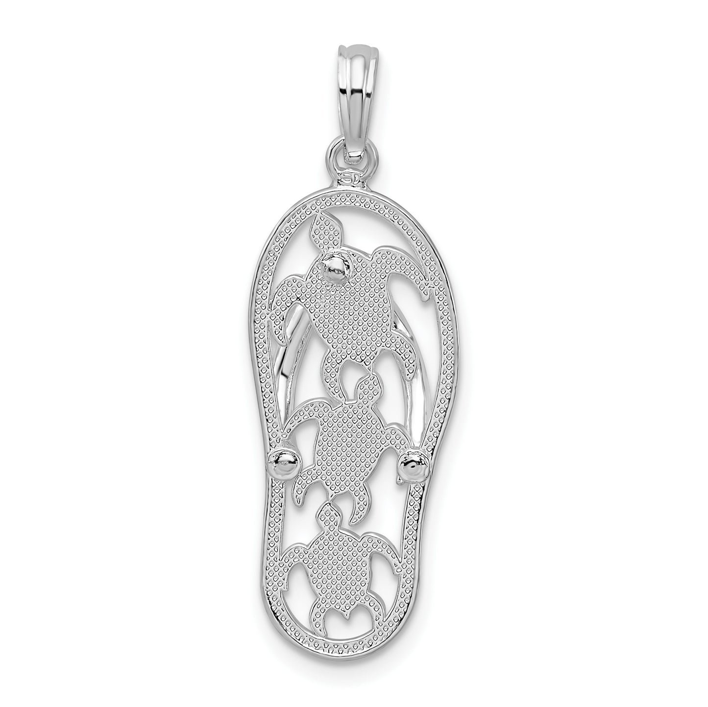 De-Ani Sterling Silver Rhodium-Plated 3D Cut-Out Turtles Flip-flop Pendant