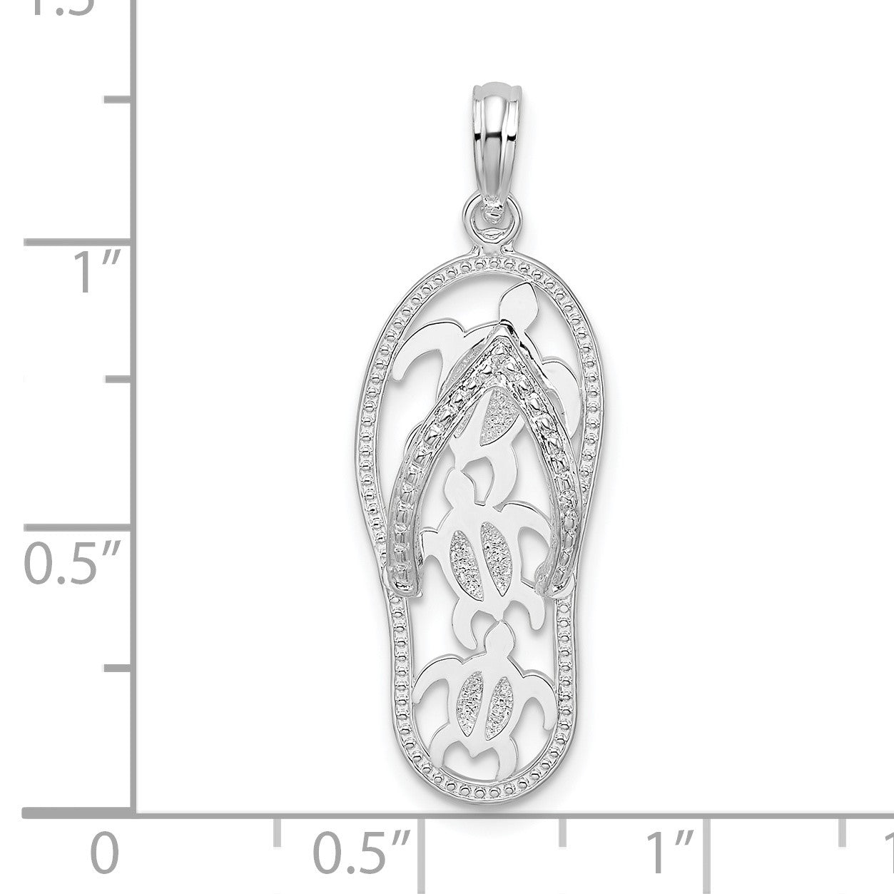 De-Ani Sterling Silver Rhodium-Plated 3D Cut-Out Turtles Flip-flop Pendant