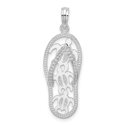 De-Ani Sterling Silver Rhodium-Plated 3D Cut-Out Turtles Flip-flop Pendant