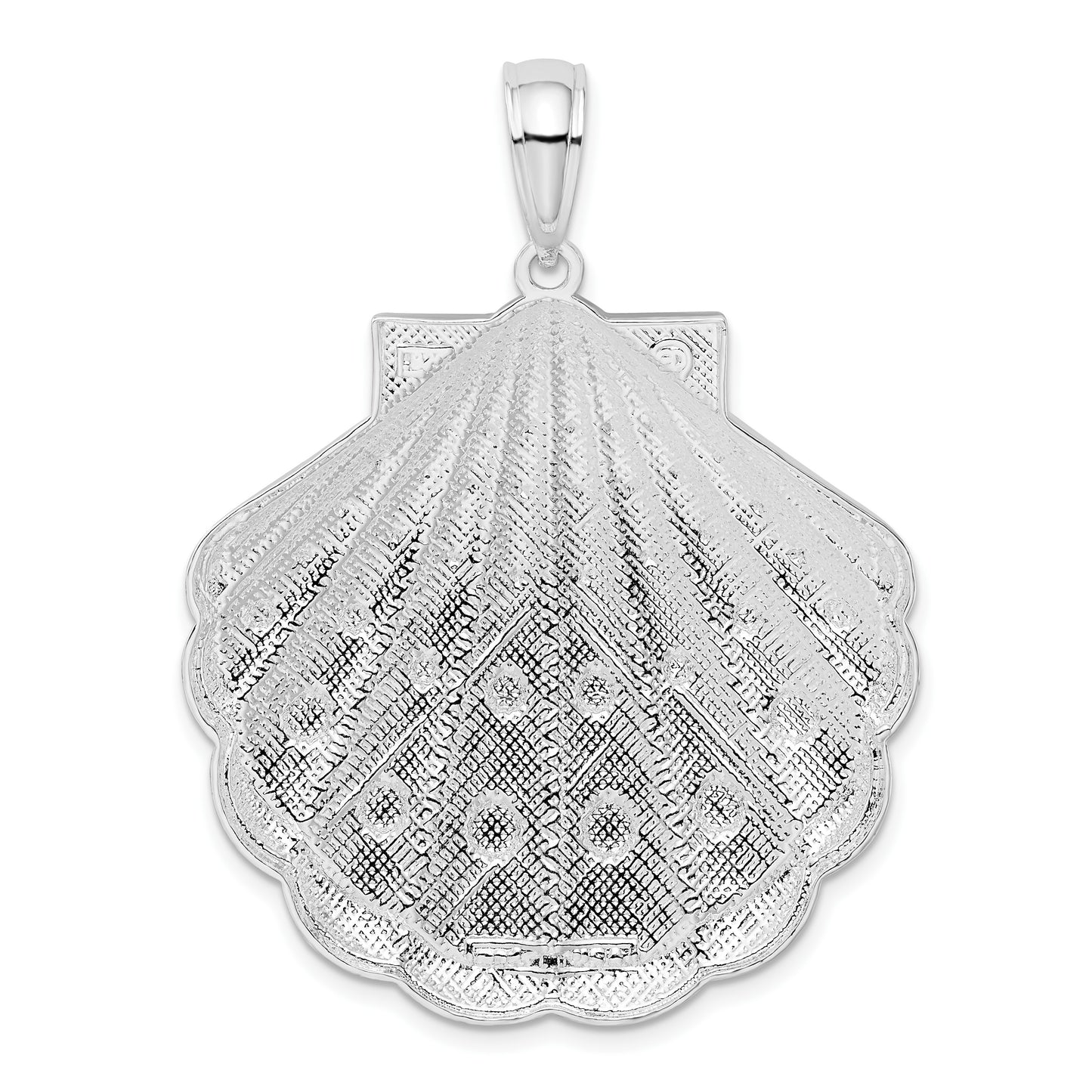 De-Ani Sterling Silver Rhodium-Plated Diamond-Cut Large Scallop Shell Pendant