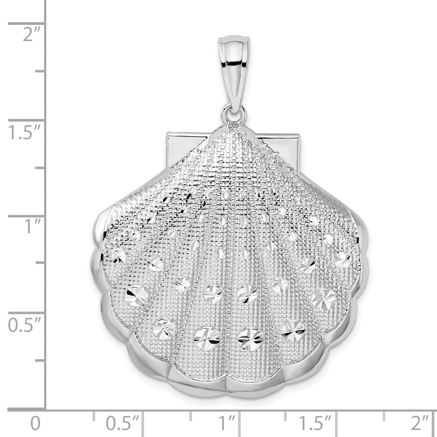 De-Ani Sterling Silver Rhodium-Plated Diamond-Cut Large Scallop Shell Pendant
