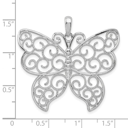 De-Ani Sterling Silver Rhodium-Plated Large Beaded Filigree Butterfly Pendant