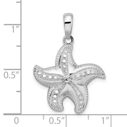 De-Ani Sterling Silver Rhodium-plated Polished Diamond-Cut Starfish Pendant