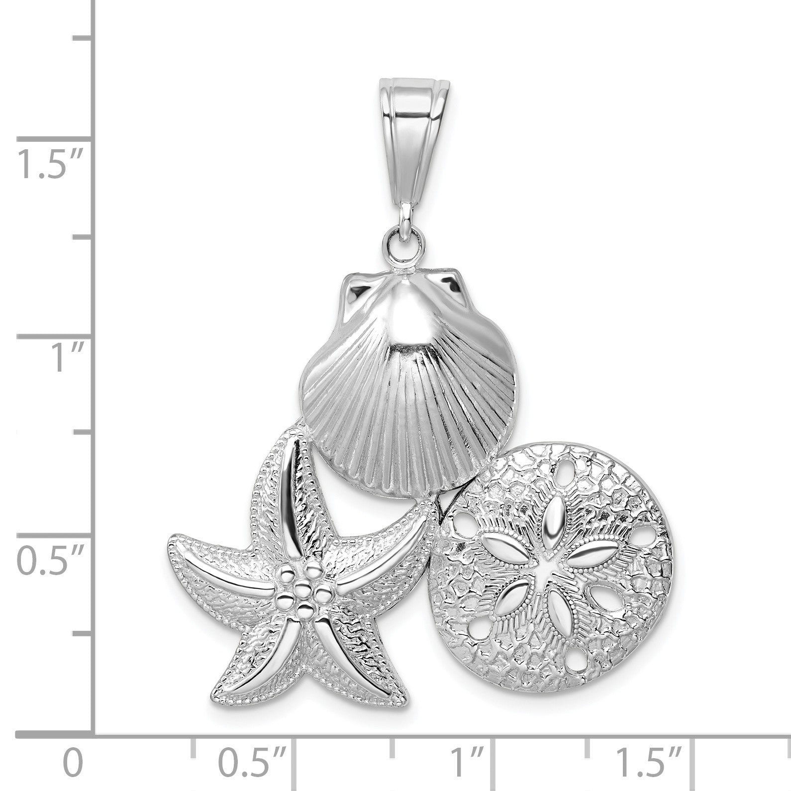 De-Ani Sterling Silver Rhodium-plated Polished and Textured Sea Life Pendant