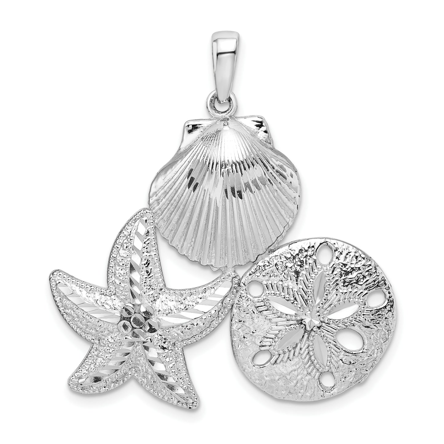 De-Ani Sterling Silver Rhodium-plated Polished and Diamond-Cut Sea Life Pendant