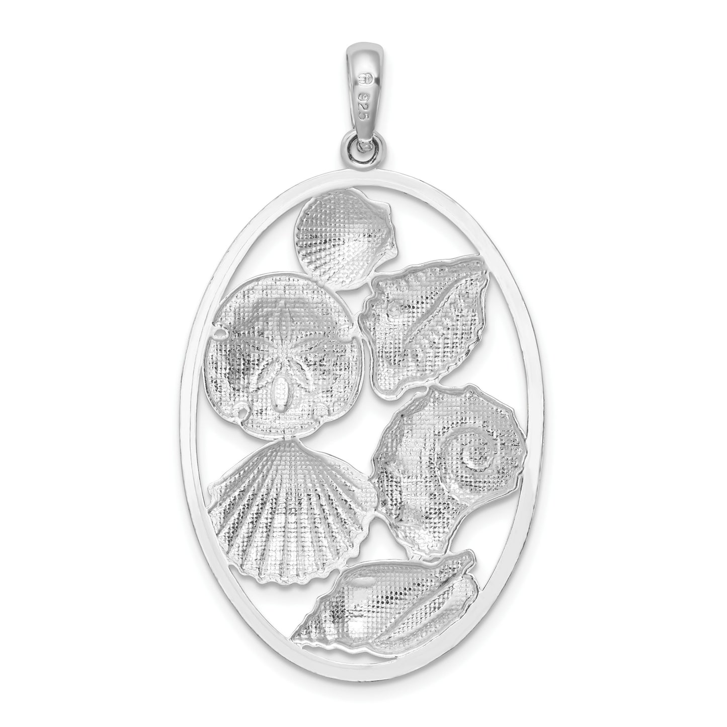 De-Ani Sterling Silver Rhodium-plated Polished Shells Oval Pendant