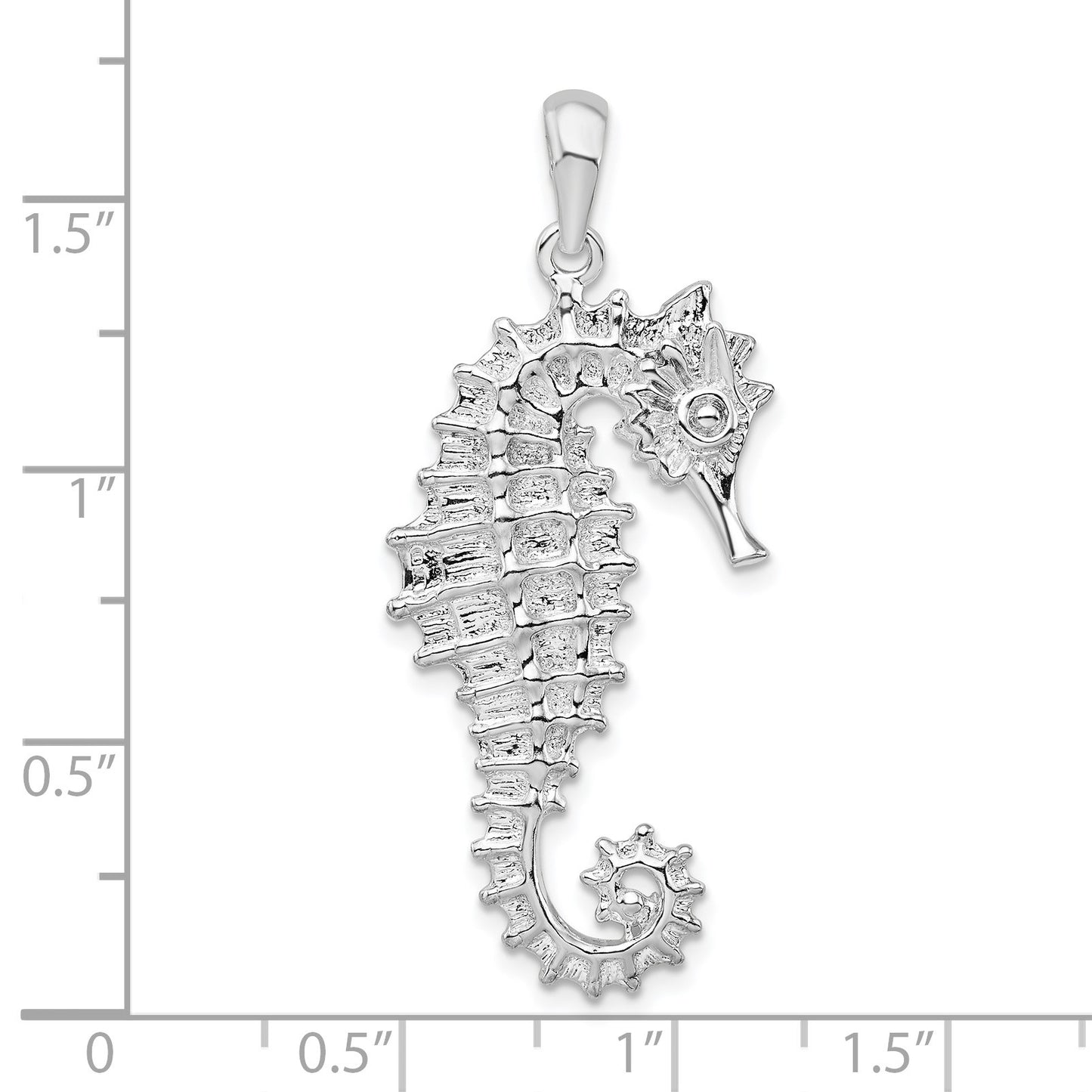 De-Ani Sterling Silver Rhodium-Plated Polished Textured 3D Seahorse Pendant