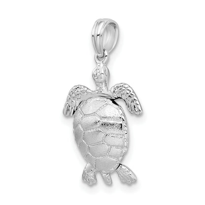 De-Ani Sterling Silver Rhodium-plated Polished 3D Moveable Sea Turtle Pendant