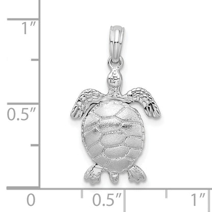 De-Ani Sterling Silver Rhodium-plated Polished 3D Moveable Sea Turtle Pendant