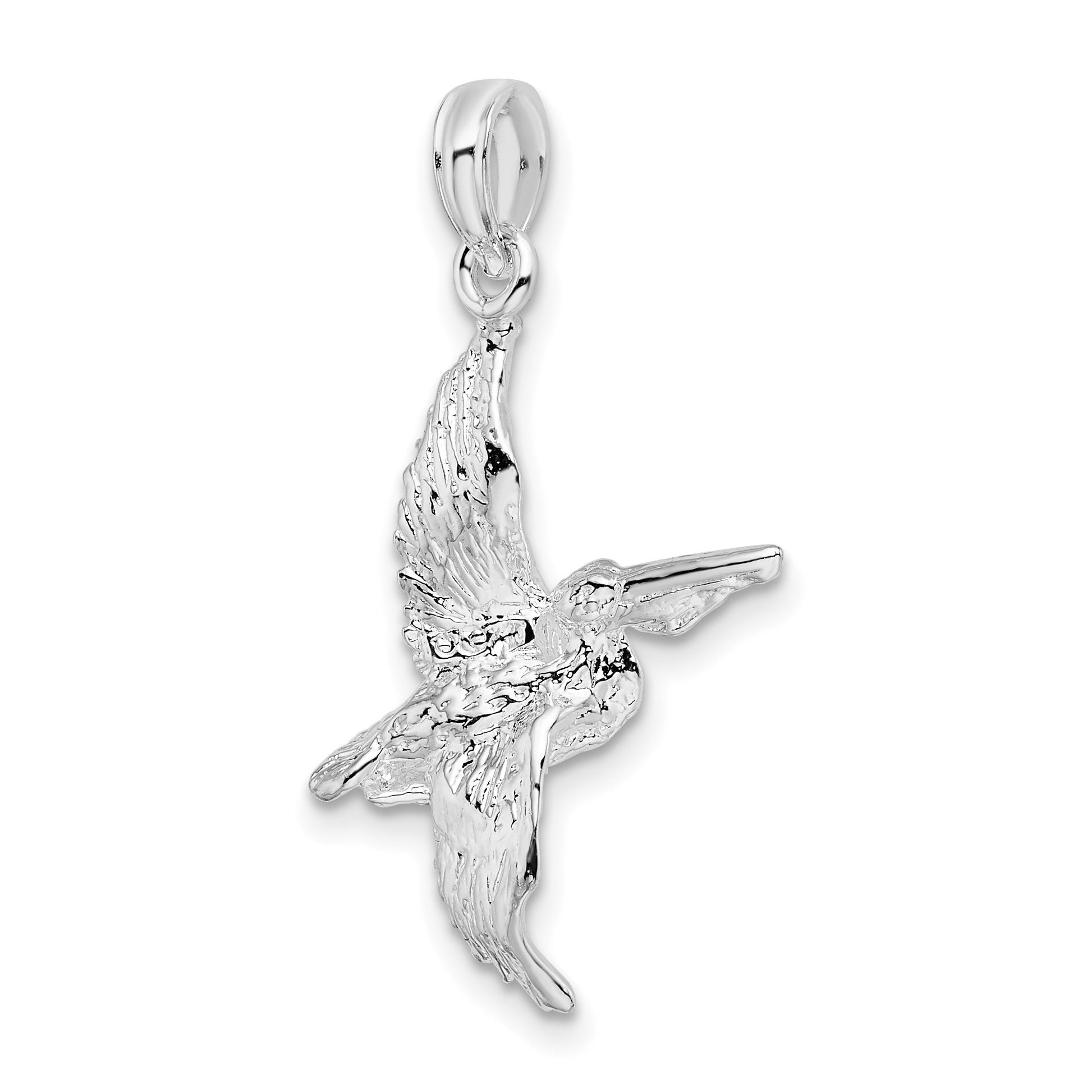 De-Ani Sterling Silver Rhodium-Plated Polished 3D Flying Pelican Pendant