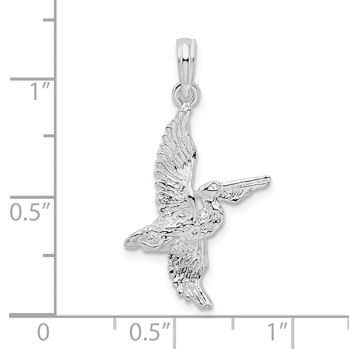 De-Ani Sterling Silver Rhodium-Plated Polished 3D Flying Pelican Pendant