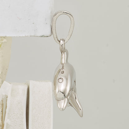 De-Ani Sterling Silver Rhodium-Plated Polished 3D Jumping Dolphin Pendant