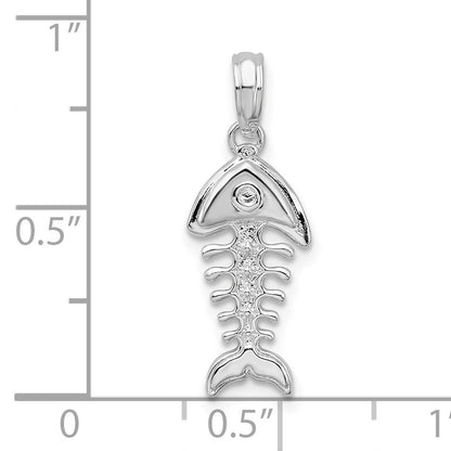 De-Ani Sterling Silver Rhodium-plated Polished 3D Fishbone Pendant