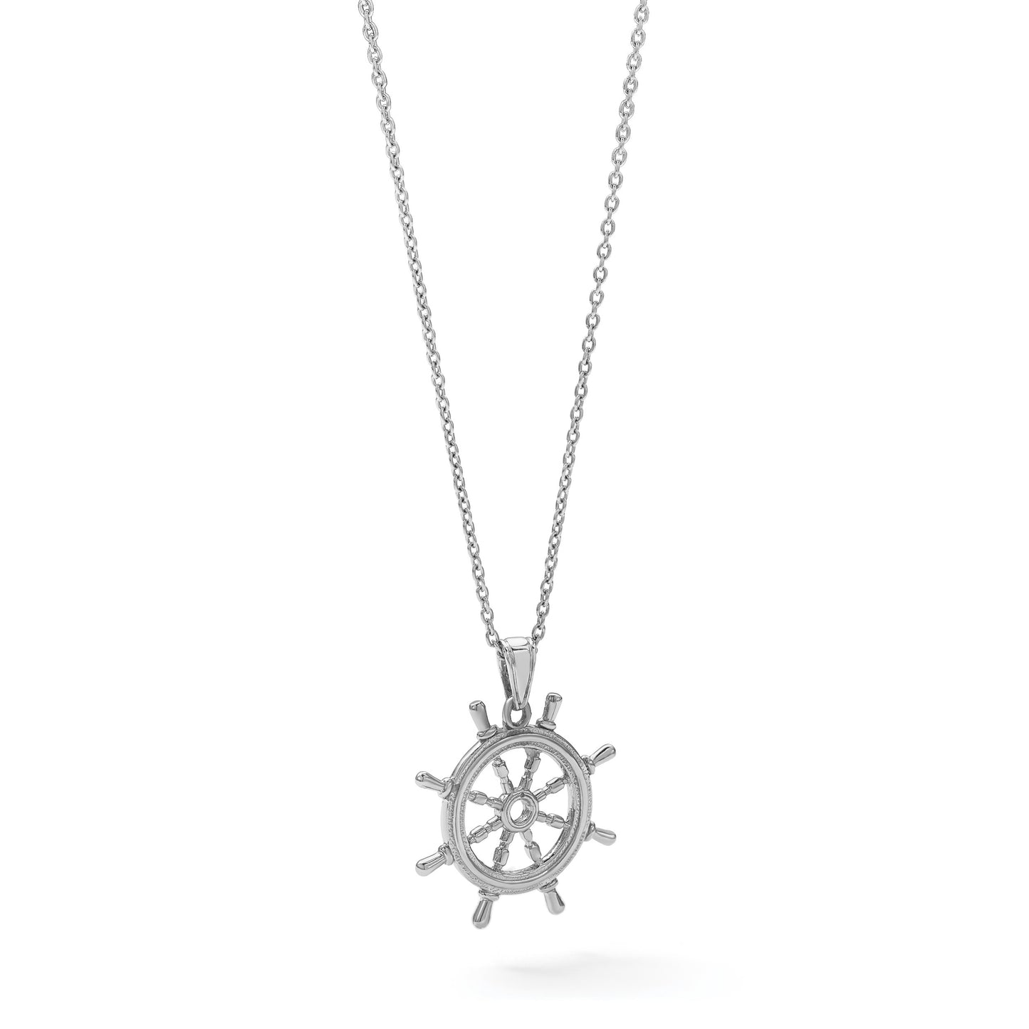 De-Ani Sterling Silver Rhodium-Plated Polished Cut-Out 3D Ships Wheel Pendant