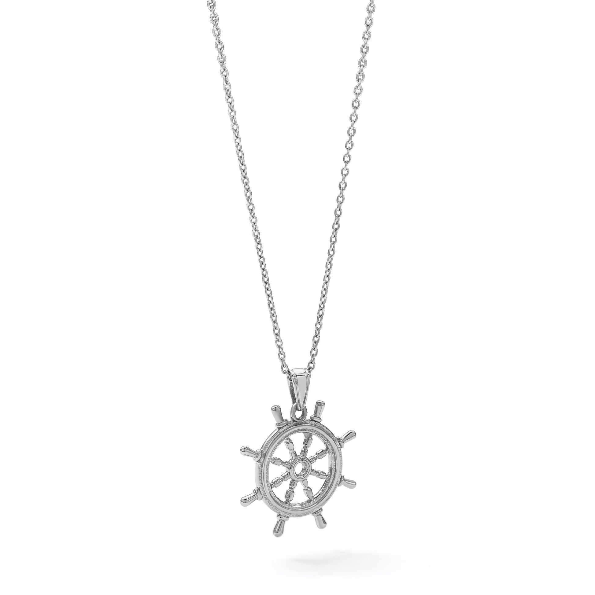 De-Ani Sterling Silver Rhodium-Plated Polished Cut-Out 3D Ships Wheel Pendant