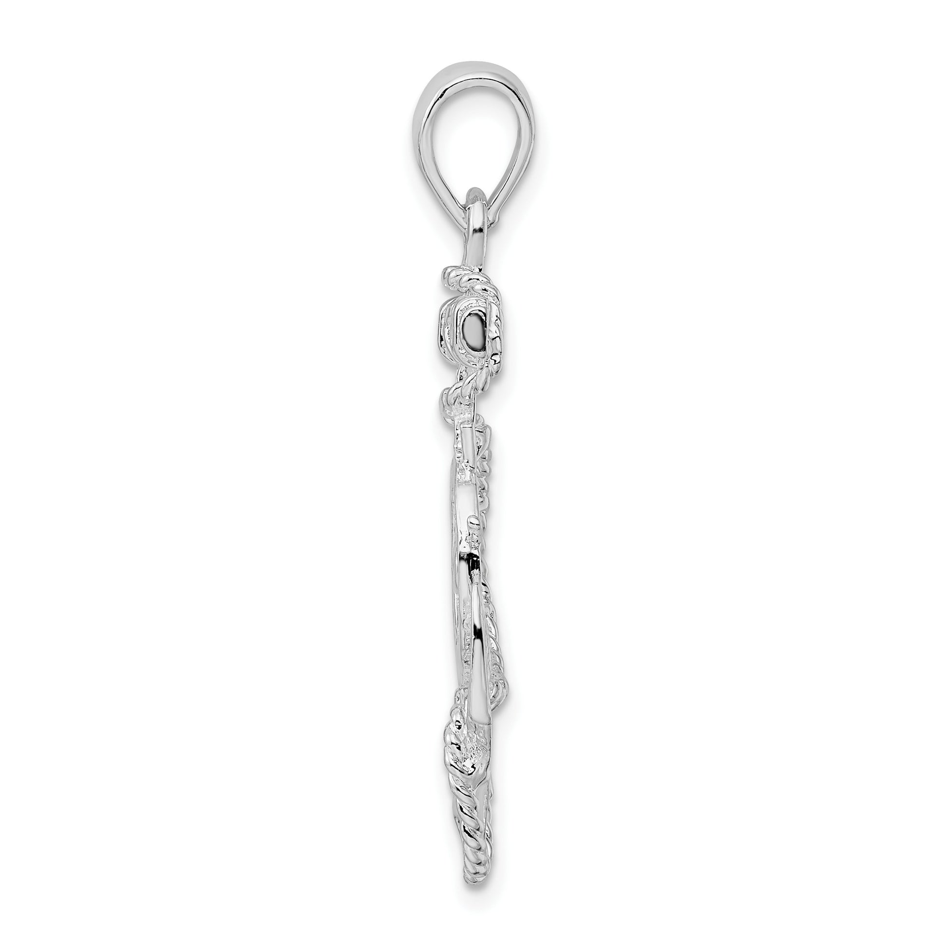 De-Ani Sterling Silver Rhodium-Plated Polished Anchor with Ships Wheel Pendant