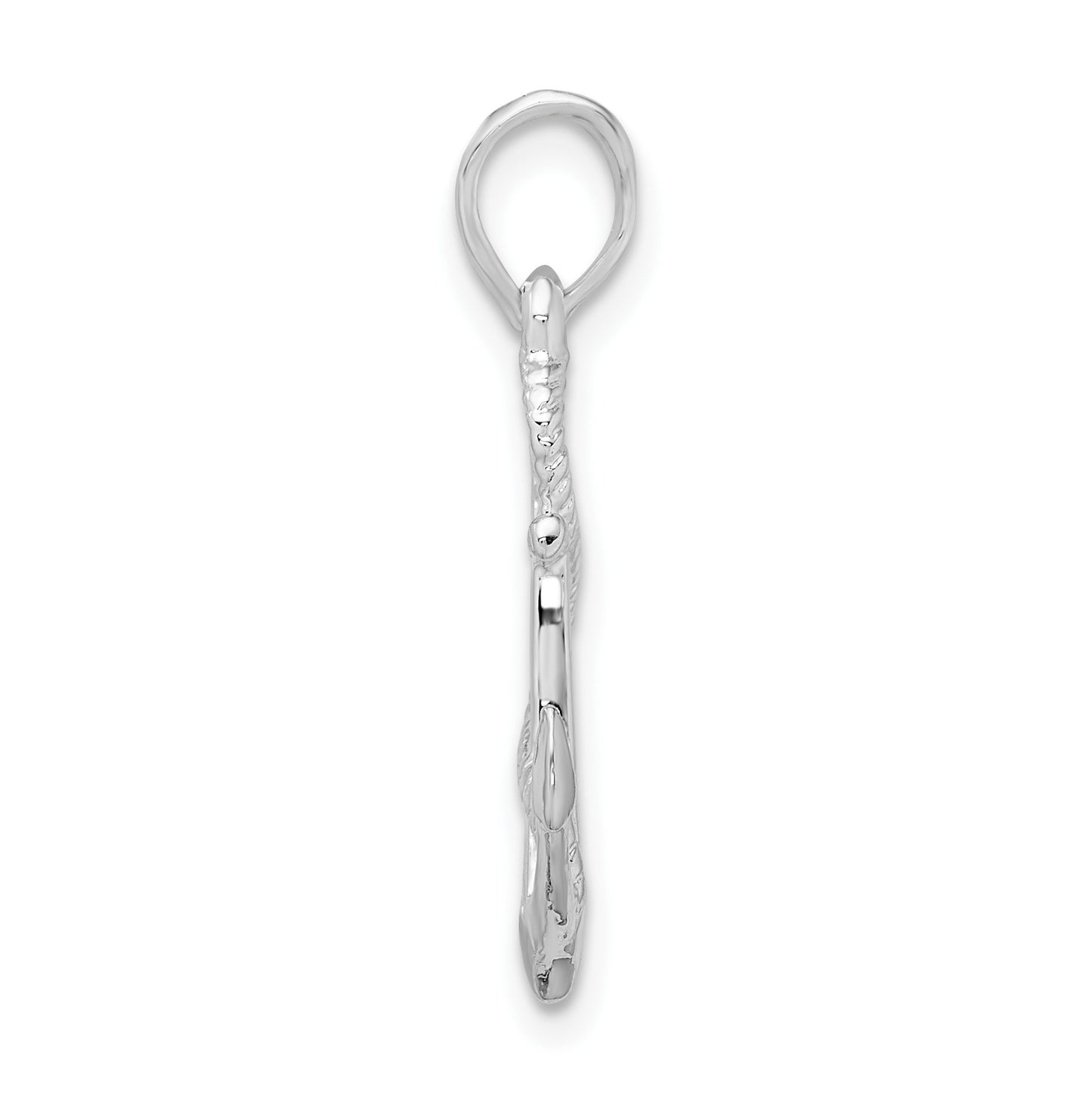 De-Ani Sterling Silver Rhodium-Plated Polished and Textured 3D Anchor with Rope Pendant