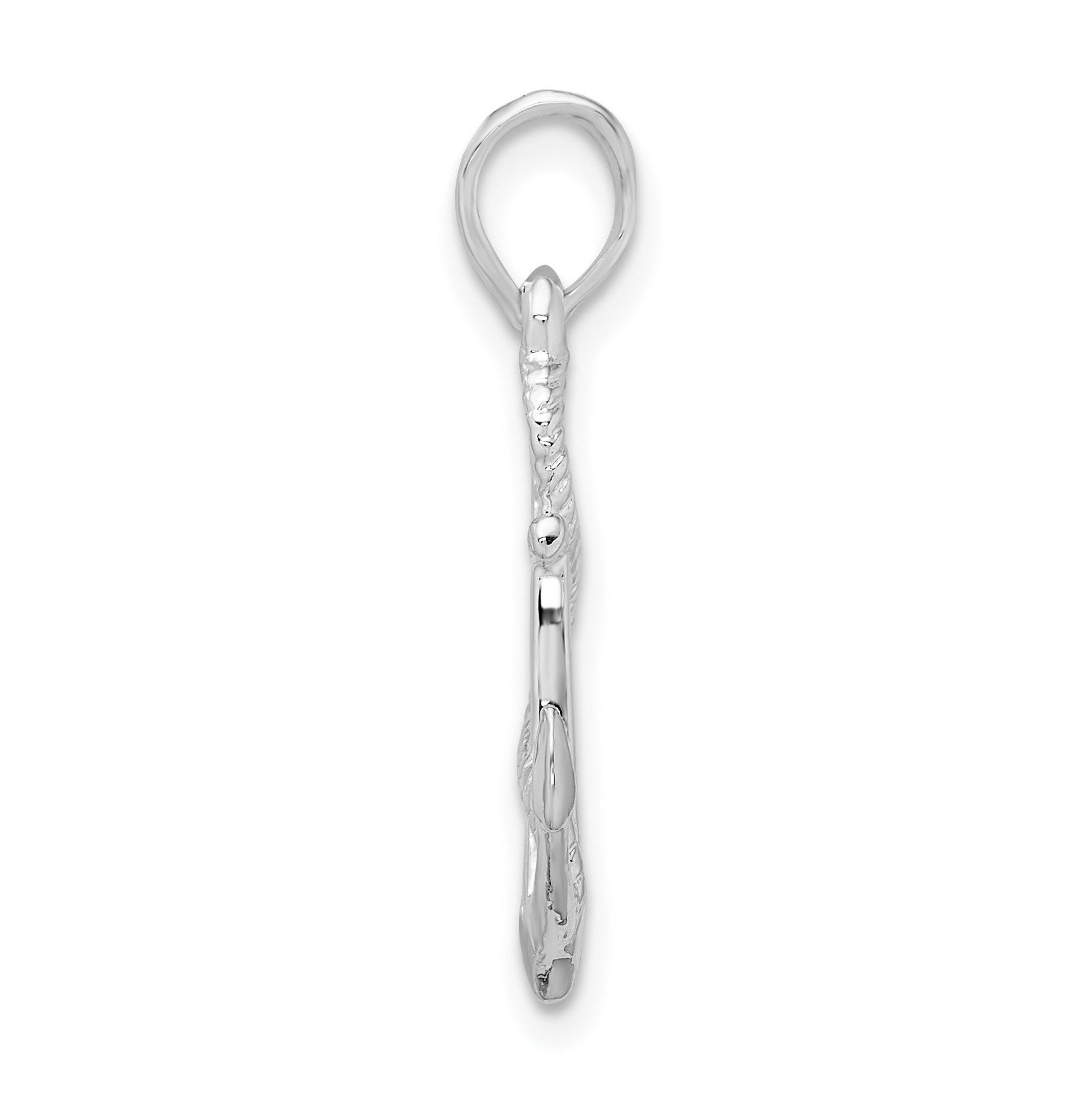 De-Ani Sterling Silver Rhodium-Plated Polished and Textured 3D Anchor with Rope Pendant