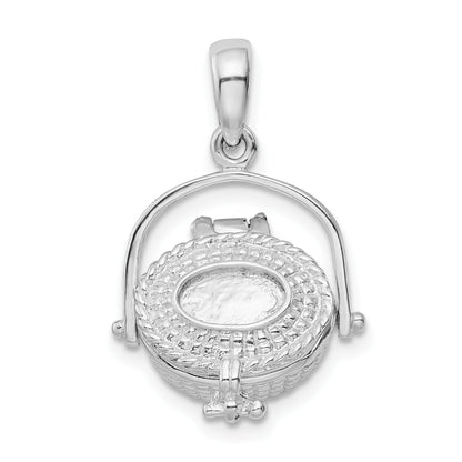 De-Ani Sterling Silver Rhodium-Plated 3D Moveable Large Nantucket Basket Pendant