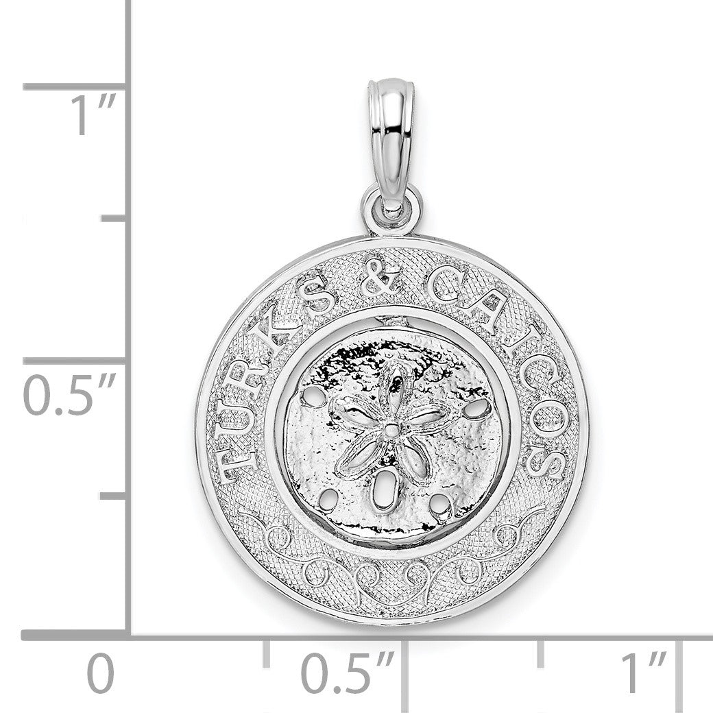 De-Ani Sterling Silver Rhodium-Plated Textured Turks and Caicos Sand Dollar Pendant