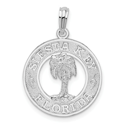 De-Ani Sterling Silver Rhodium-Plated Textured Siesta Key Florida with Palm Tree Pendant