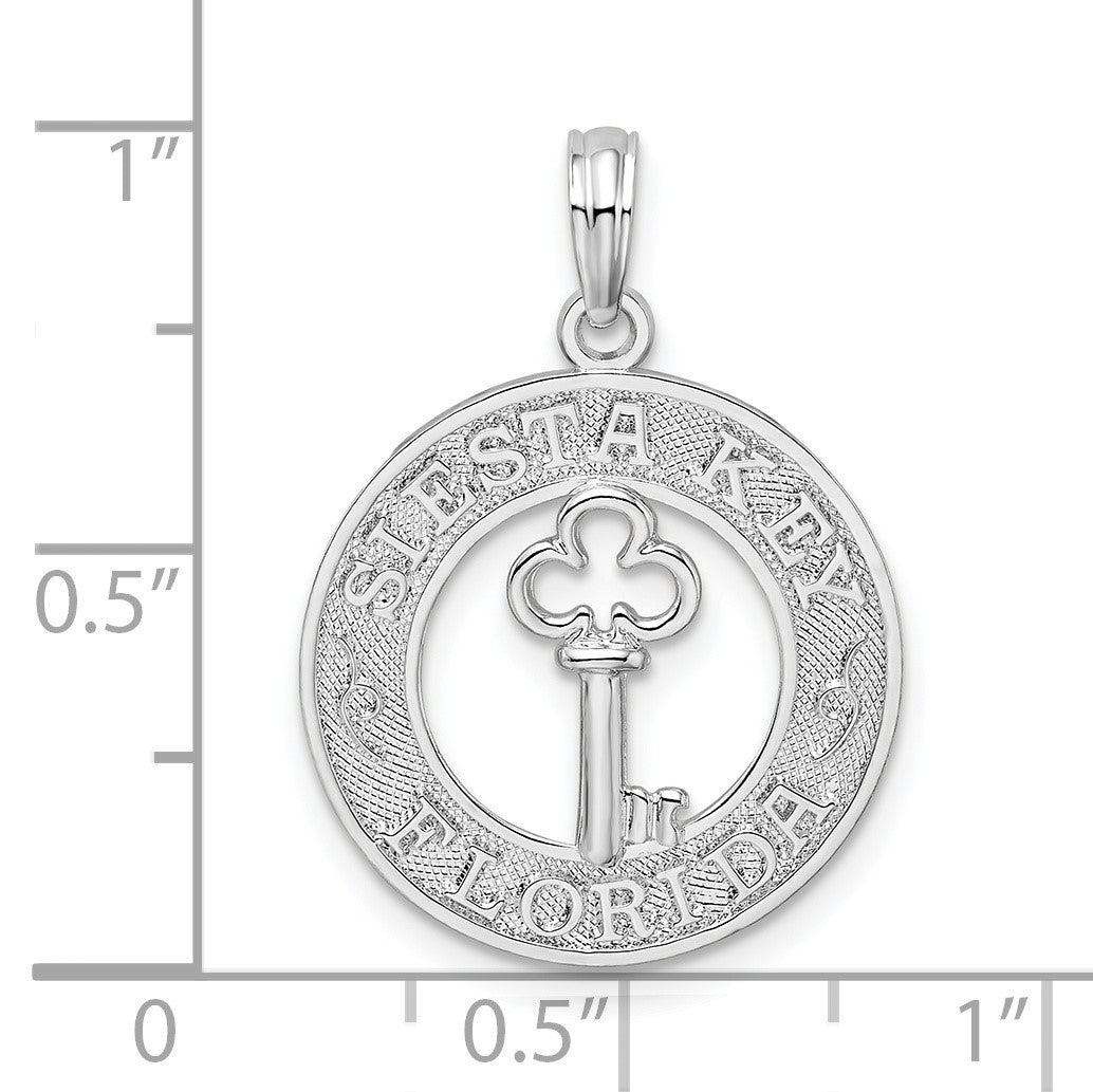 De-Ani Sterling Silver Rhodium-Plated Textured Siesta Key Florida with Key Pendant
