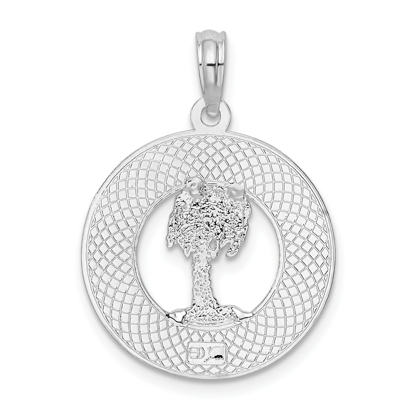 De-Ani Sterling Silver Rhodium-Plated Textured Key West with Palm Tree Pendant
