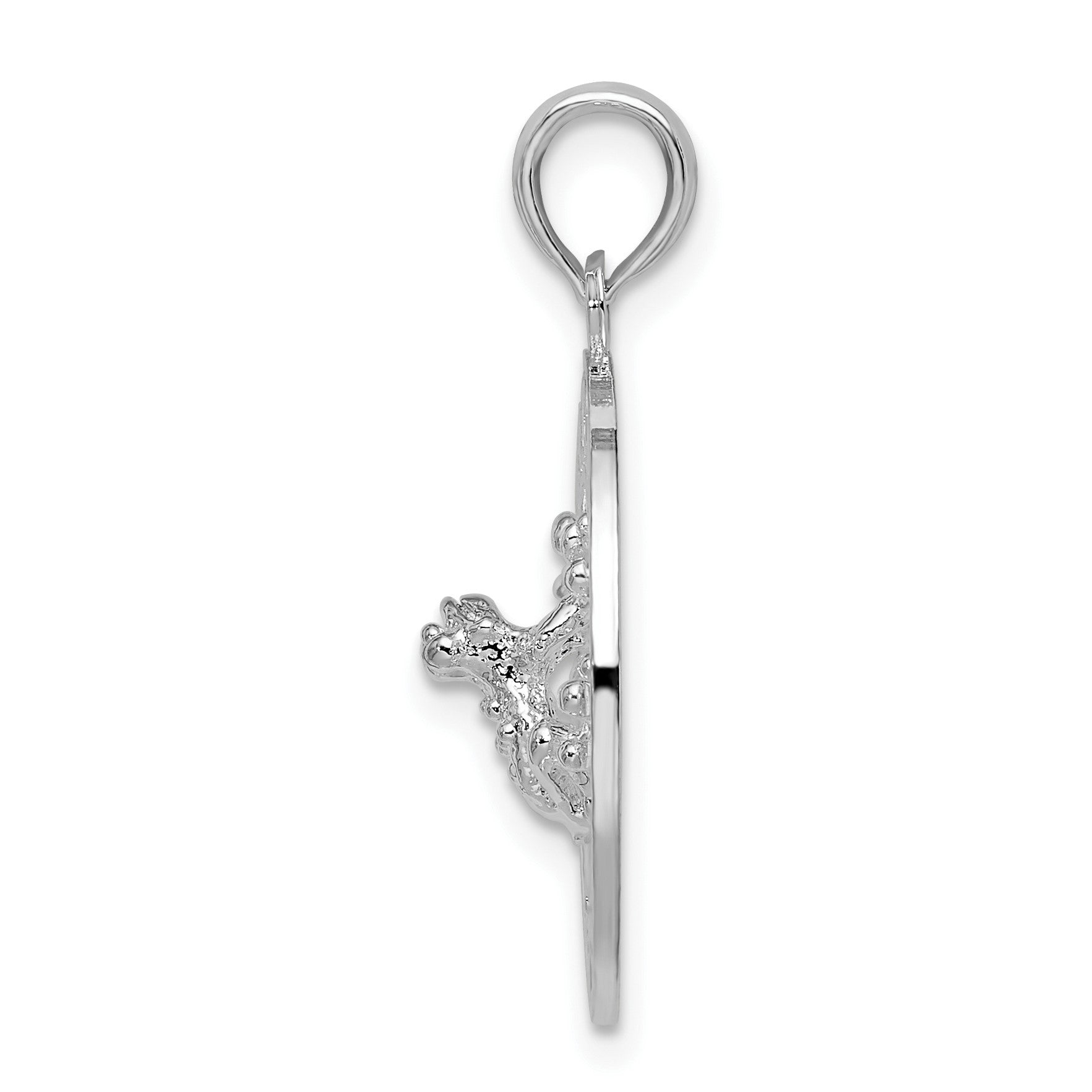 De-Ani Sterling Silver Rhodium-Plated Polished Puerto Rico Circle Frog Pendant