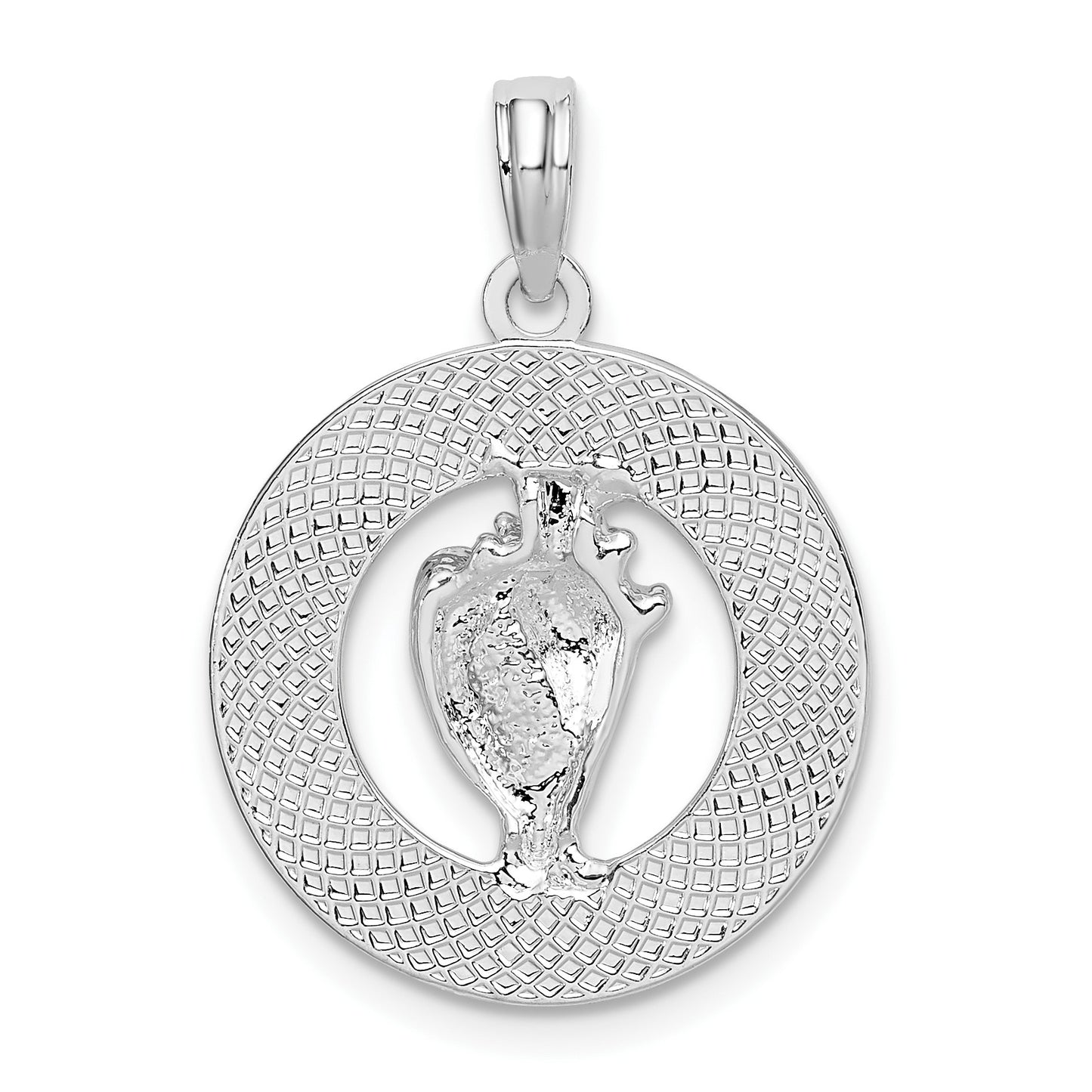 De-Ani Sterling Silver Rhodium-Plated Polished Bahamas Circle with Shell Pendant