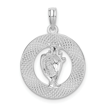 De-Ani Sterling Silver Rhodium-Plated Polished Bahamas Circle with Shell Pendant