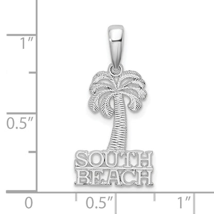 De-Ani Sterling Silver Rhodium-Plated Polished South Beach Palm Tree Pendant